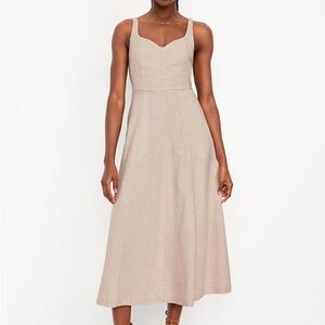 Sleeveless Linen Blend Midi Dress Small
